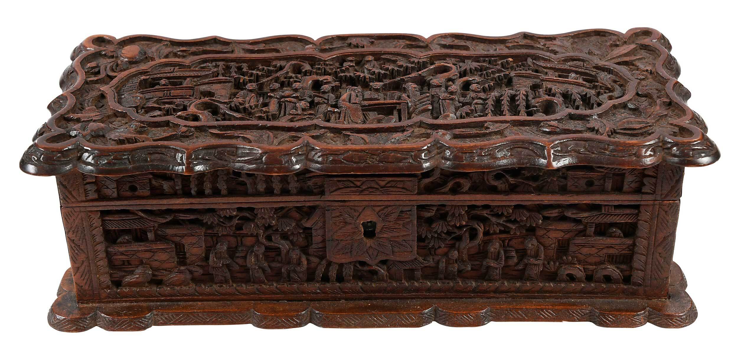 Chinese Carved Wood Table Box Barnebys