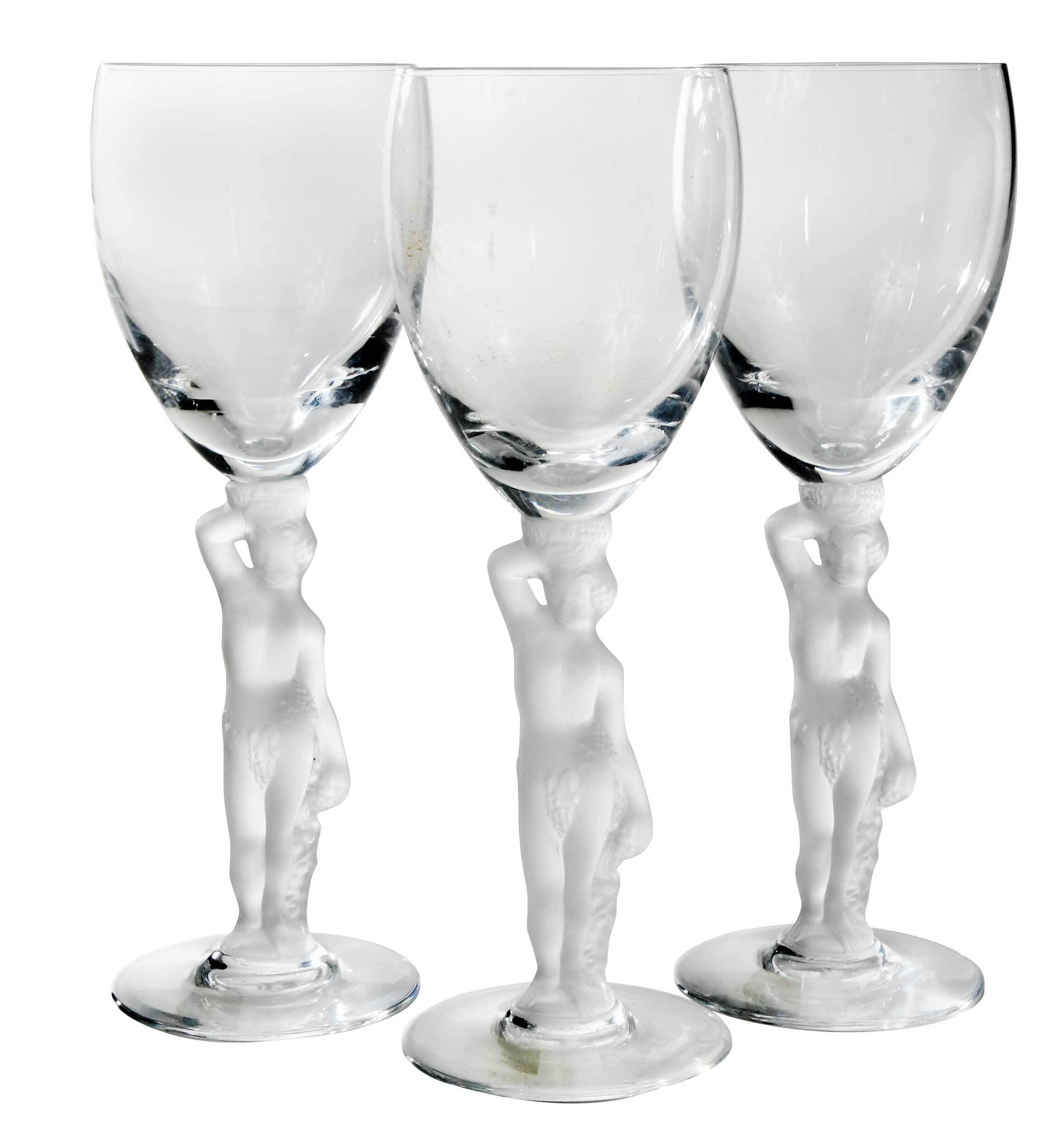Nine Figural Frosted Glass Wine Glasses Barnebys